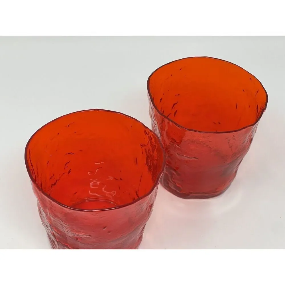 Vintage Morgantown Crinkle Red Double Old Fashioned Glasses MCM 3.5” Set Of 2